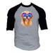 Men s Galaxy Glasses Golden Retriever KT B1295 Gray/Black Raglan Baseball T-Shirt X-Large Gray/Black