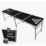 8-Foot Beer Pong Table w/ Black Erasable Surface Neon Dry Erase Markers Cup Holes & Pong Balls