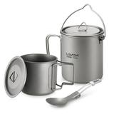 Lixada Camping Set Lightweight 3 Pieces 750ml Pot 350ml Mug with Lid Folding Spork Collapsible Handle for Hiking Backpacking