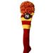 Majek Pitching Wedge (PW) Hybrid Rescue Utility Red & Yellow Golf Headcover Knit Pom Pom Retro Classic Vintage Head Cover