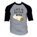 Men s Life Is Better With Burrito KT T136 Gray/Black Raglan Baseball T-Shirt X-Large Gray/Black