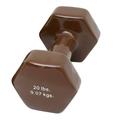 CanDo Vinyl Coated Dumbbell Brown 20 lb Single 1pc Handheld Weight for Muscle Training and Workouts Color Coded Anti-Roll Home Gym Equipment Beginner and Pro