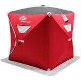 Goplus Portable Pop-up 2-person Ice Shelter Fishing Tent Shanty w/ Bag Ice Anchors Red