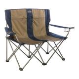 Kamp-Rite Portable Double Folding Outdoor Camp Lawn Beach Chair Navy/Tan