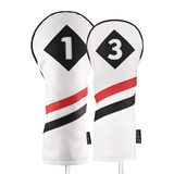 Majek Retro Golf Headcovers White Red and Black Vintage Leather Style 1 & 3 Driver and Fairway Head Cover Fits 460cc Drivers Classic Look