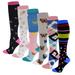 Dr. Shams 6 Pairs Pack Graduated Colorful Travel Athletic Cotton Compression Knee High Socks