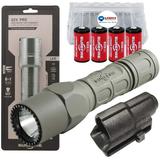 Surefire G2X Pro 600 Lumen Dual-Outputs LED Flashlight Bundle with V70 Holster 2 Extra CR123A Batteries and Lightjunction Battery Case (Forest Green)
