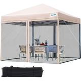 Quictent 8x8 Ez Pop up Canopy with Netting Screen House Room Tent Mesh Sides Walls with Roller Carry Bag Tan