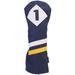 Majek Retro Golf Headcover Blue White and Yellow Vintage Leather Style 1 Driver Head Cover Fits 460cc Drivers Classic Look