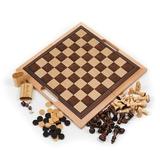 Deluxe Wooden Chess Checker and Backgammon Set Brown