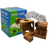 Soma Cube Set With 50 Playing Cards - Brain Teaser Wooden Puzzle