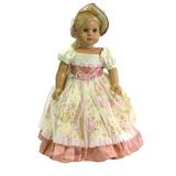 Colonial Pink and Yellow Floral Dress with Bonnet made for 18 inch dolls