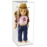 Deluxe Clear Acrylic Figurine Display Case for Doll Bobblehead Action Figure or Collectible Toy Figure with White Back and Wall Mount (A085-WB-WM)