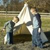 Amish Made Child s Teepee Play Tent Cream Cotton Fabric Wood Legs