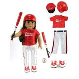 Red Baseball Uniform with Baseball Bat Helmet and Shoes for Boy Doll