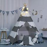 Kids& Pets 6ft Teepee Tent Playhouse 100% Natural Cotton Canvas with Window & Carrying Bag Foldable Playhouse for Indoor & Outdoor(Grey&White Stripe)