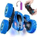 Remote Control Car RC Car Remote Control Stunt Car Toys Double Sided Rotating Vehicles 360ï¿½ Flips RC Truck with Led Headlights 4WD 2.4Ghz Off-Road Racing Cars Vehicles for Boys/Girls - Blue