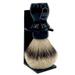 Parker Safety Razor Handmade Deluxe "Mug Shaving Brush" - 100% SILVERTIP BADGER BRISTLES -- Brush Stand Included (BLACK)