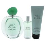 Giorgio Armani Acqua Di Gioia Women 3 Pc Gift Set 3.4oz EDP Spray, 0.5oz EDP Spray, 2.5oz Body Lotion