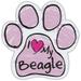 Pink Scribble Paws: I Love My Beagle | Dog Paw Shaped Car Magnets