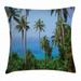 Palm Tree Decor Throw Pillow Cushion Cover Ocean Scene from Jungle Tropical Beauty Natural Paradise in Nature Theme Decorative Square Accent Pillow Case 18 X 18 Inches Blue Green by Ambesonne