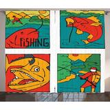 Gone Fishing Curtains 2 Panels Set Colorful Caricature Cartoon Fish and Fisherman with Rot Nature Themed Print Window Drapes for Living Room Bedroom 108 W X 63 L Multicolor by Ambesonne