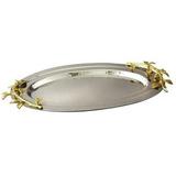 Leeber 70037 Elegance Gilt Leaf Oval Hammered Stainless Steel Tray 16.5 x 10 in.