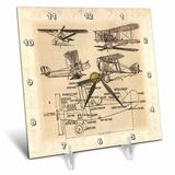 3dRose Early 1900s Sketch Of Airplanes - Desk Clock 6 by 6-inch