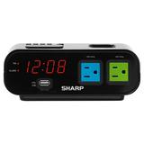 Sharp Digital 3 Alarm Black Clock with Red LED Display and Outlet Features SPC137