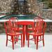 Flash Furniture Commercial Grade 24" Round Red Metal Indoor-Outdoor Table Set with 4 Vertical Slat Back Chairs [CH-51080TH-4-18VRT-RED-GG]