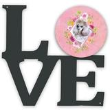 Standard Grey Poodle Pink Flowers Metal Wall Artwork LOVE