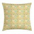 Moroccan Throw Pillow Cushion Cover Pale Italian Style Curly Flowers in Squares Artistic Retro Composition Decorative Square Accent Pillow Case 16 X 16 Inches Turquoise Yellow Green by Ambesonne