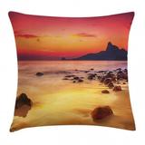 Scenery House Decor Throw Pillow Cushion Cover Digital Photo of Mystic Sunrise over the Sea with Stones and Cliffs Decorative Square Accent Pillow Case 16 X 16 Inches Orange Yellow by Ambesonne