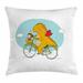 Dinosaur Bicycle Throw Pillow Cushion Cover Happy Friendly Dragon Traveler with a Girl and a Cat Nursery Cartoon Print Decorative Square Accent Pillow Case 24 X 24 Multicolor by Ambesonne