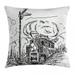 Steam Engine Throw Pillow Cushion Cover Black and White Old Train on Railroad Sketch Effect Vintage Traveling Print Decorative Square Accent Pillow Case 20 X 20 Inches White Black by Ambesonne