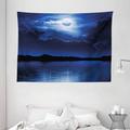 Night Tapestry Fantasy Moon and Clouds over Calm Water Seascape Dramatic Cloudy Dark Sky Wall Hanging for Bedroom Living Room Dorm Decor 80W X 60L Inches Navy Blue White Black by Ambesonne