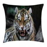 African Throw Pillow Cushion Cover Tiger Face with Roaring Wildlife Safari Savannah Animal Nature Zoo Photo Print Decorative Square Accent Pillow Case 18 X 18 Inches Multicolor by Ambesonne