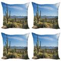 Saguaro Throw Pillow Cushion Case Pack of 4 Big Cactus on the Valley over Bartlett Lake in Desert Shallow Root Nature Image Modern Accent Double-Sided Print 4 Sizes Blue Green by Ambesonne