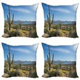 Saguaro Throw Pillow Cushion Case Pack of 4 Big Cactus on the Valley over Bartlett Lake in Desert Shallow Root Nature Image Modern Accent Double-Sided Print 4 Sizes Blue Green by Ambesonne