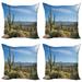 Saguaro Throw Pillow Cushion Case Pack of 4 Big Cactus on the Valley over Bartlett Lake in Desert Shallow Root Nature Image Modern Accent Double-Sided Print 4 Sizes Blue Green by Ambesonne