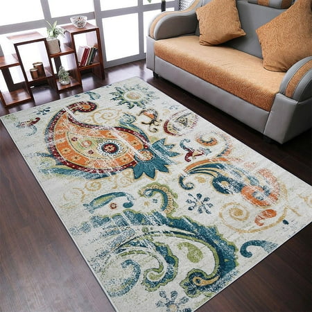 RUGSOTIC CARPETS MACHINE MADE HEATSET POLYPROPYLENE AREA RUGS - 4 x6 Rectangle Shape Ivory Color Floral Modern Design High Pile Machine Made Area Rugs for Living Room Bed Room (M00048)