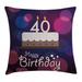 40th Birthday Decorations Throw Pillow Cushion Cover Big Color Dots and Graphic Cake Candles Hand Writing Stars Decorative Square Accent Pillow Case 16 X 16 Inches Purple Pink White by Ambesonne