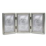 Antique Pewter Hinged Triple 3.5x5 Picture Frame - Beaded Edge Design