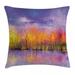 Autumn Decor Throw Pillow Cushion Cover Seasonal Landscape Paint with Shady Fall Trees by River Pastel Artwork Decorative Square Accent Pillow Case 18 X 18 Inches Lavander Yellow by Ambesonne