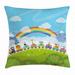 Nursery Throw Pillow Cushion Cover Cartoon Railway Train with Various Animals and a Rainbow Mountains Clouds Trees Decorative Square Accent Pillow Case 24 X 24 Inches Multicolor by Ambesonne