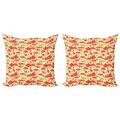 Modern Throw Pillow Cushion Cover Pack of 2 Teapots and Cup with Polka Dots Lime Orange and Strawberry Fruits Display Zippered Double-Side Digital Print 4 Sizes Yellow Scarlet by Ambesonne