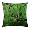 Green Decor Throw Pillow Cushion Cover Forest Moss Leaves Nature Themed Isolated Jungle Image Photo Decorative Square Accent Pillow Case 24 X 24 Inches Dark Brown and Forest Green by Ambesonne