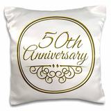 3dRose 50th Anniversary gift - gold text for celebrating wedding anniversaries - 50 years married together Pillow Case 16 by 16-inch