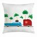 Happy Camper Throw Pillow Cushion Cover Colorful Travel Cartoon Tropical Palm Trees with Retro Vehicle and Suitcase Decorative Square Accent Pillow Case 18 X 18 Inches Multicolor by Ambesonne