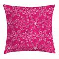 Hot Pink Throw Pillow Cushion Cover Floral Arrangement Pattern on Hot Pink Background Spring Flourish Bloom Decorative Square Accent Pillow Case 18 X 18 Inches Hot Pink White Purple by Ambesonne